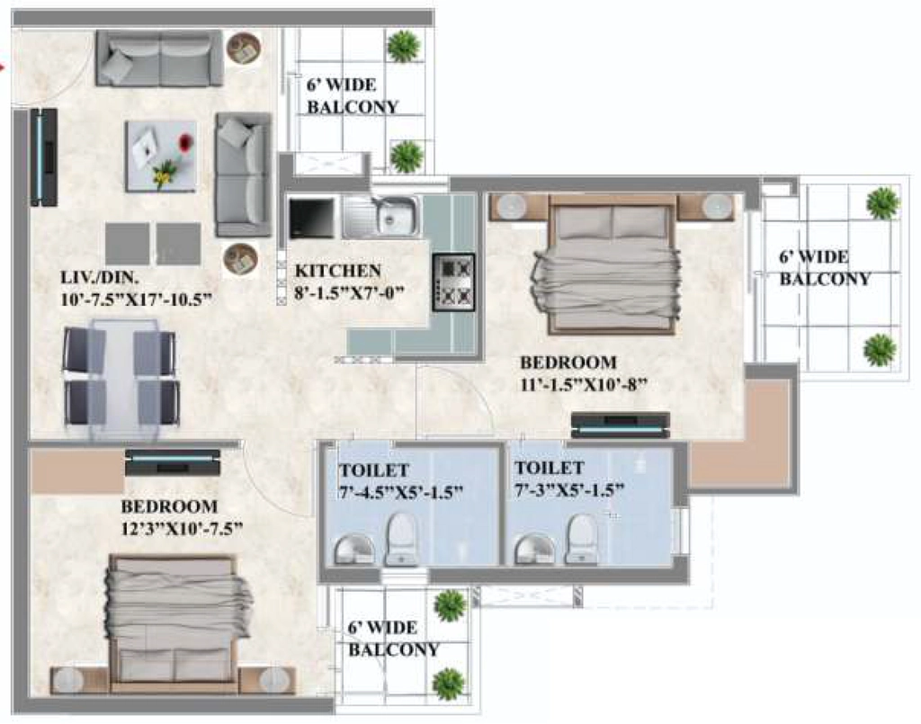 2 BHK Flat in NK Panorama Savitry Greens 2 in Zirakpur, Chandigarh - Image 914321