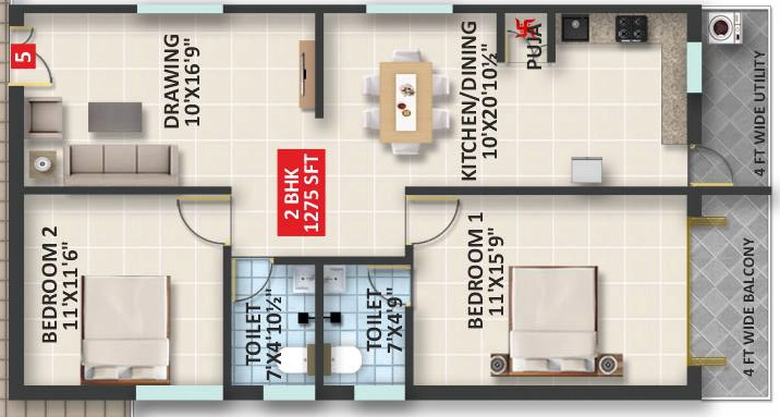 2 BHK Flat in Signifa Signature in Bolarum, Hyderabad - Image 914432