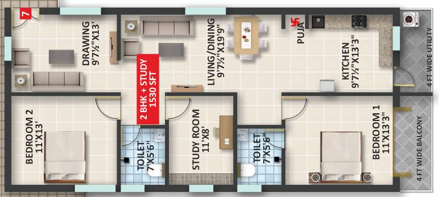 2.5 BHK Flat in Signifa Signature in Bolarum, Hyderabad - Image 914435