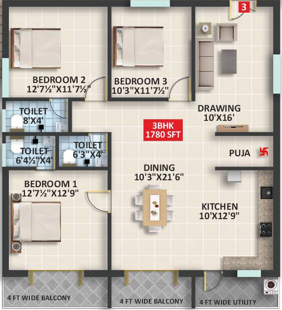 3 BHK Flat in Signifa Signature in Bolarum, Hyderabad - Image 914436