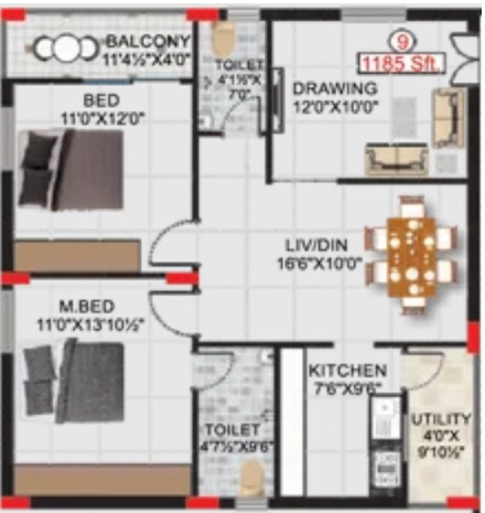 2 BHK Flat in SV Garudadri in Yamnampet, Hyderabad - Image 914440