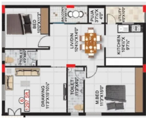 2 BHK Flat in SV Garudadri in Yamnampet, Hyderabad - Image 914441