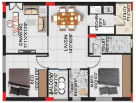 2 BHK Flat in SV Garudadri in Yamnampet, Hyderabad - Image 914439