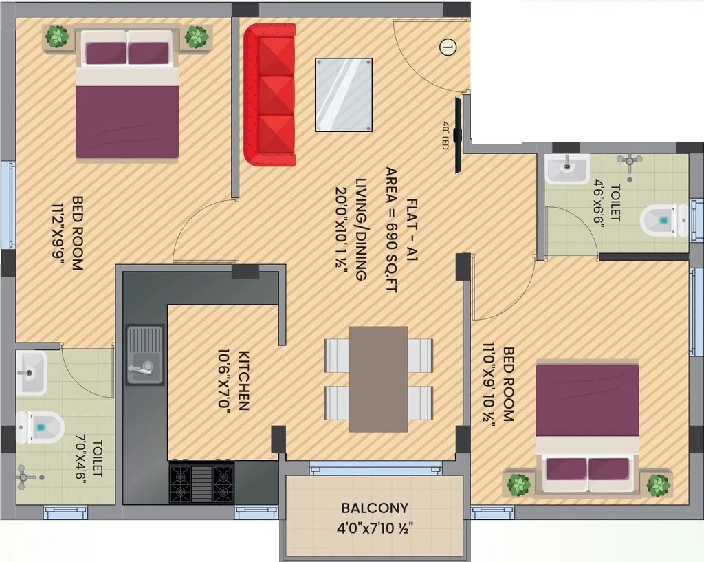2 BHK Flat in JMJ Mr Residency in Mettupalayam Road, Coimbatore - Image 914474