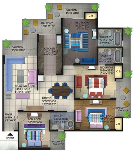 4 BHK Flat in Balaji Foster Heights in Crossings Republik, Ghaziabad - Image 914517