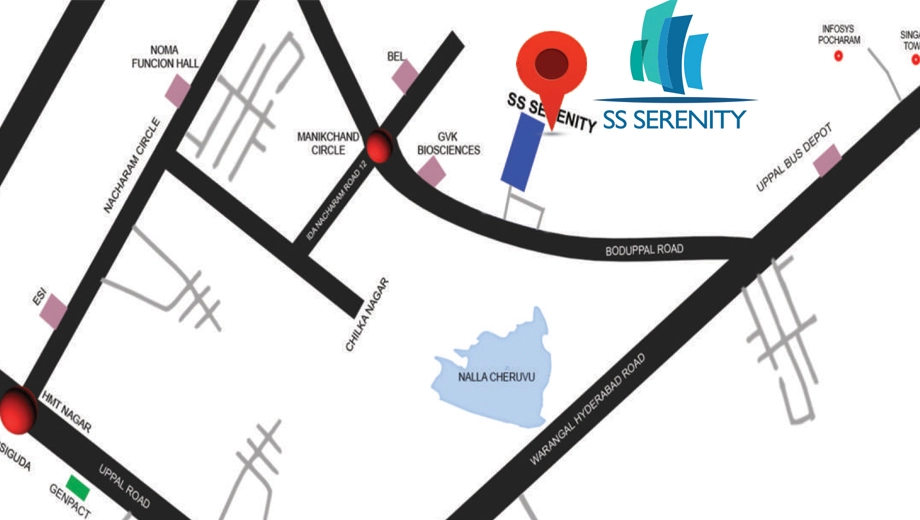 Location of Surya SS Serenity in Boduppal, Hyderabad - Image 395207