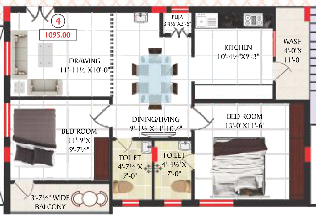 2 BHK Flat in Thirumala Ashok Arcade in Peerzadiguda, Hyderabad - Image 914705