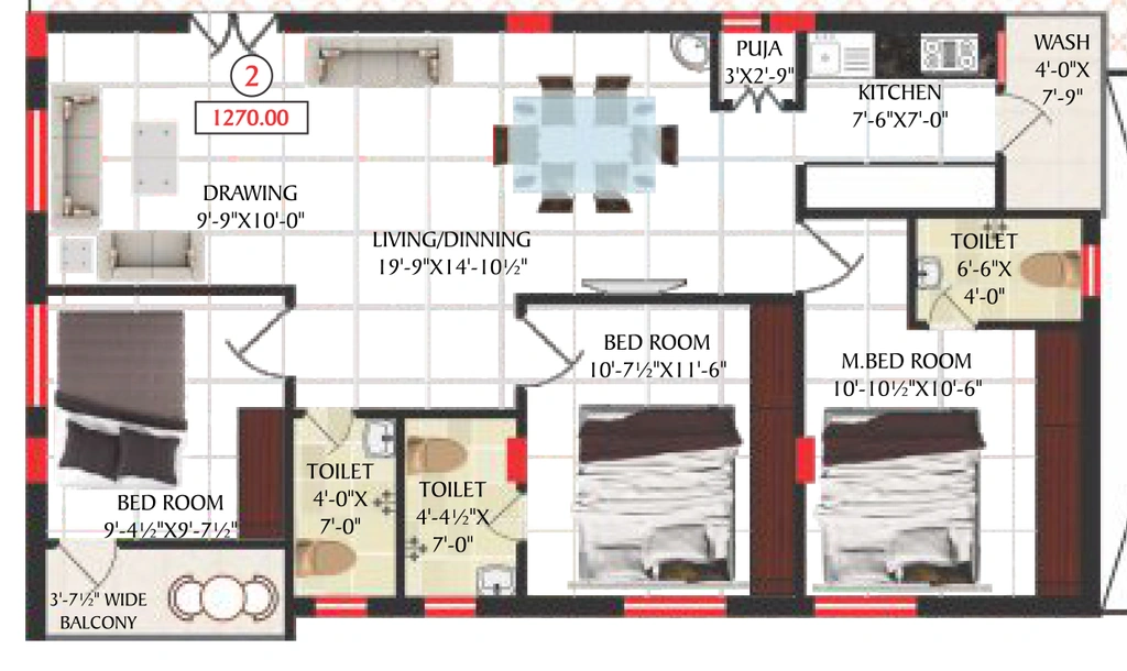 2 BHK Flat in Thirumala Ashok Arcade in Peerzadiguda, Hyderabad - Image 914706