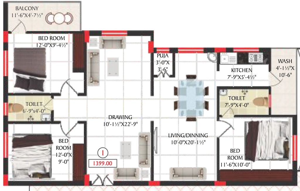 3 BHK Flat in Thirumala Ashok Arcade in Peerzadiguda, Hyderabad - Image 914707