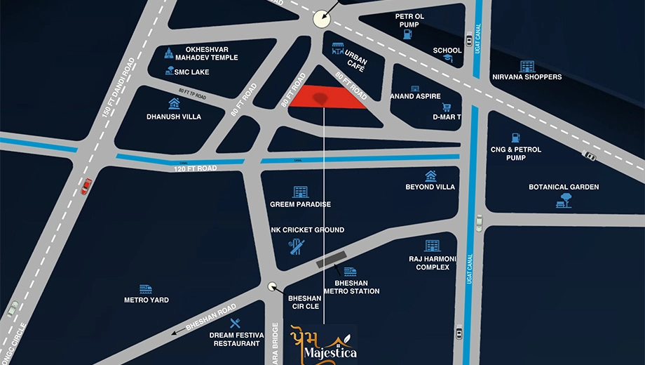 Location of Pramukh Prem Majestica in Jahangirabad, Surat - Image 395801