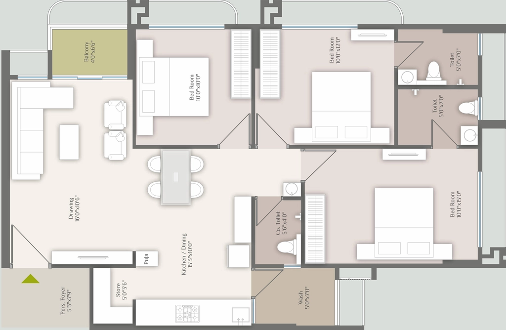 3 BHK Flat in Festival Vibes in Gota, Ahmedabad - Image 914585