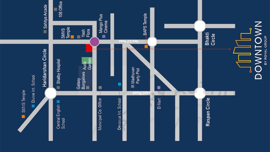 Location of Commercial Omkar Downtown in Nikol, Ahmedabad - Image 395383