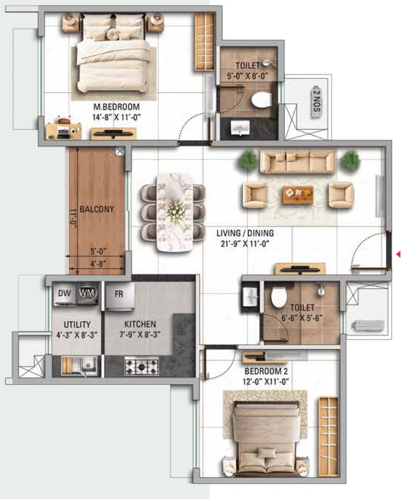 2 BHK Flat in TVS Emerald Altura in Sathanur, Bangalore - Image 915264