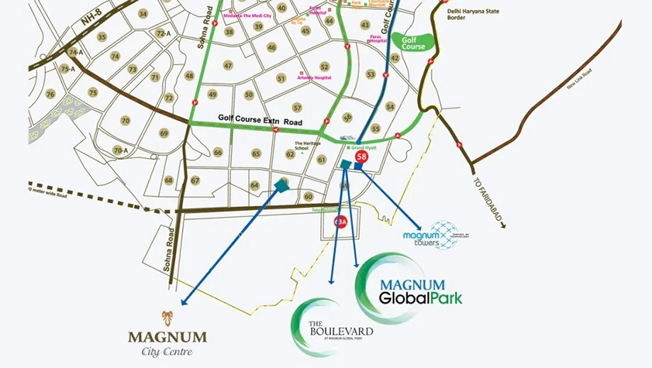 Location of Magnum Global Park in Sector 58, Gurgaon - Image 396702