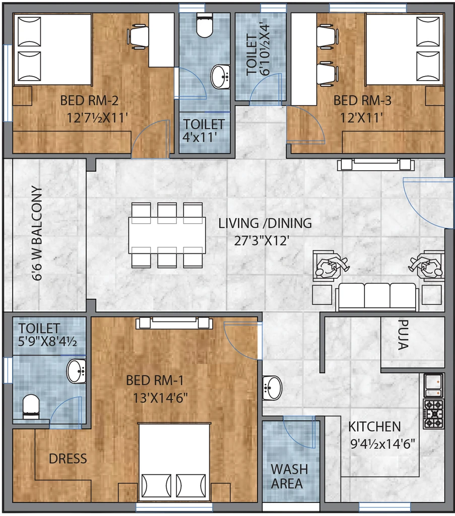 3 BHK Flat in CSK Regal Oak in Saidabad, Hyderabad - Image 915189