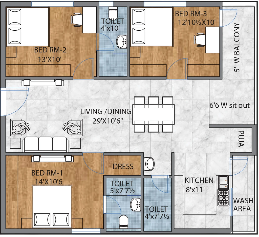 3 BHK Flat in CSK Regal Oak in Saidabad, Hyderabad - Image 915190