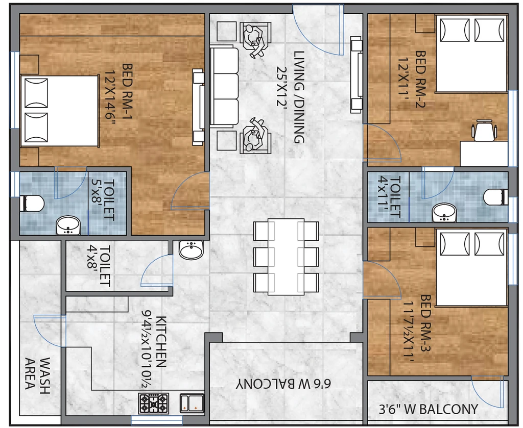 3 BHK Flat in CSK Regal Oak in Saidabad, Hyderabad - Image 915191