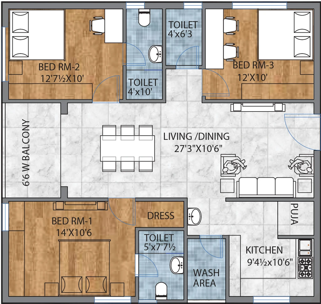 3 BHK Flat in CSK Regal Oak in Saidabad, Hyderabad - Image 915192