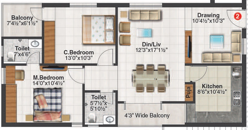2 BHK Flat in Meridian Pride in Alwal, Hyderabad - Image 914927