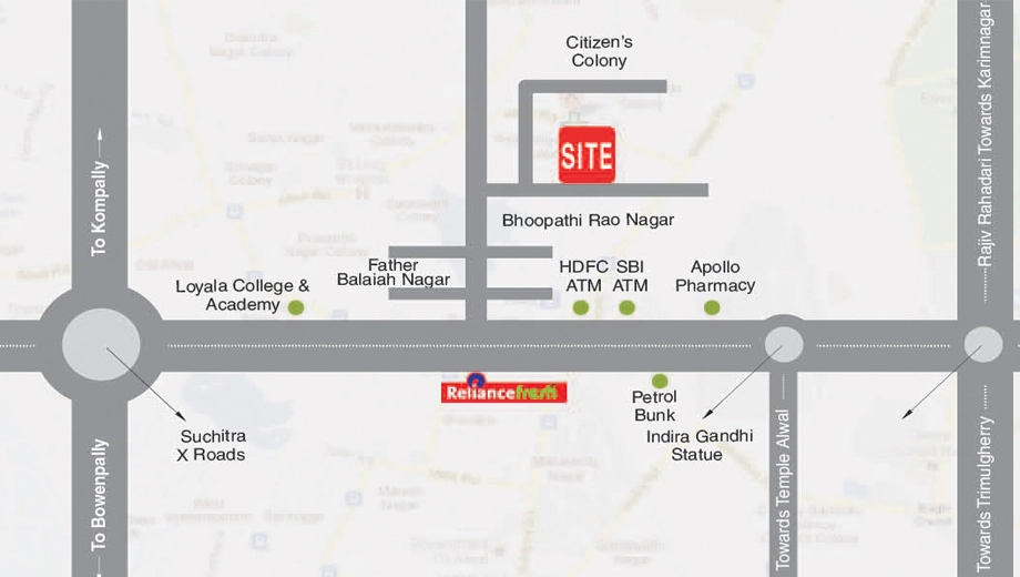 Location of Meridian Pride in Alwal, Hyderabad - Image 396056