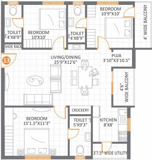 3 BHK Flat in Anuhar Meda Heights in Miyapur, Hyderabad - Image 914969