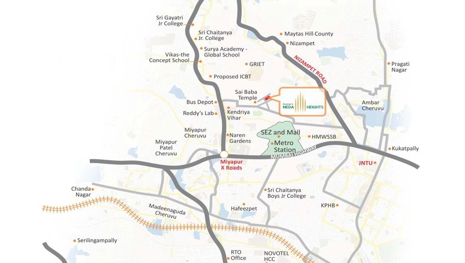 Location of Anuhar Meda Heights in Miyapur, Hyderabad - Image 396171