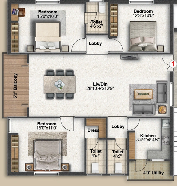 3 BHK Flat in Srija Devidi S Homes in Nagole, Hyderabad - Image 914958