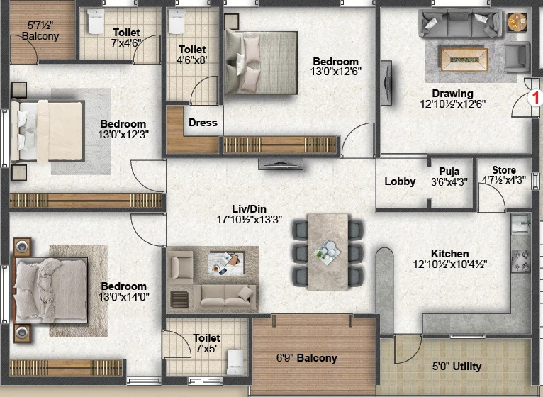 3 BHK Flat in Srija Devidi S Homes in Nagole, Hyderabad - Image 914959