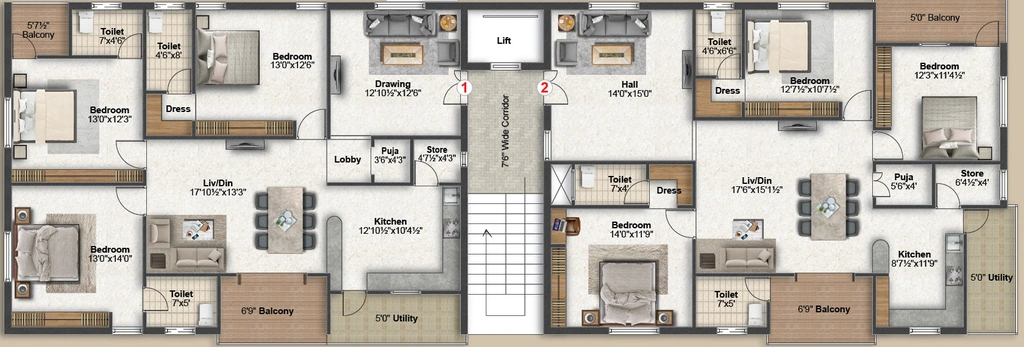 Floor Plan of Srija Devidi S Homes in Nagole, Hyderabad - Image 396146