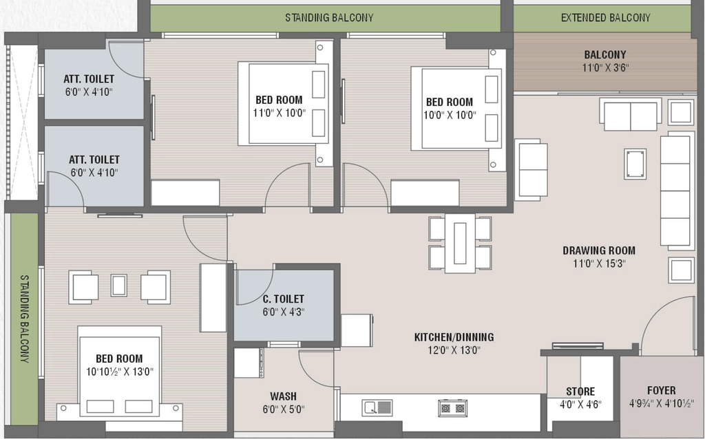 3 BHK Flat in Aniket Sky in Ognaj, Ahmedabad - Image 915001