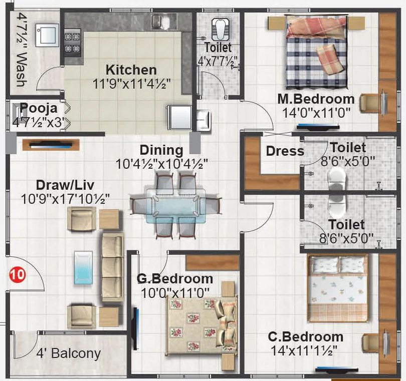3 BHK Flat in SM Royal in Chandanagar, Hyderabad - Image 915026