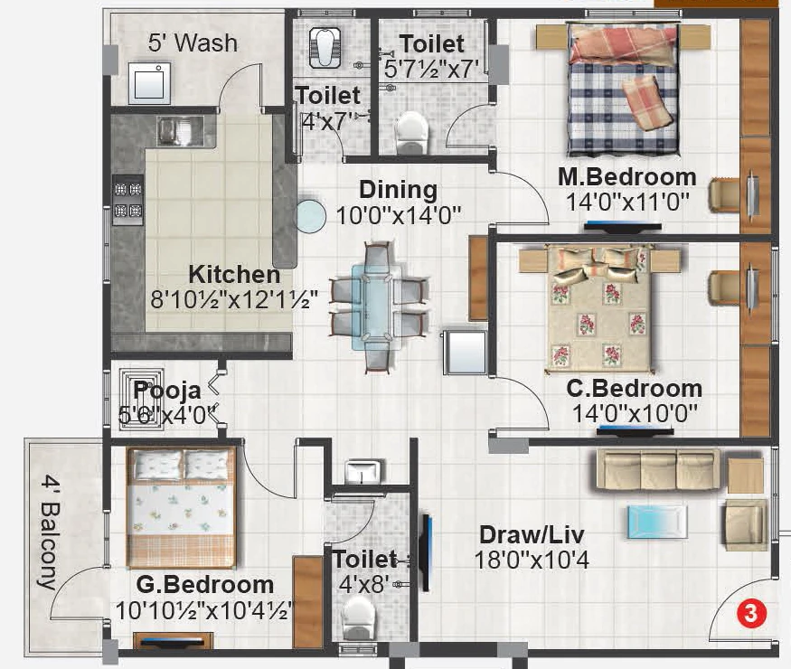3 BHK Flat in SM Royal in Chandanagar, Hyderabad - Image 915027