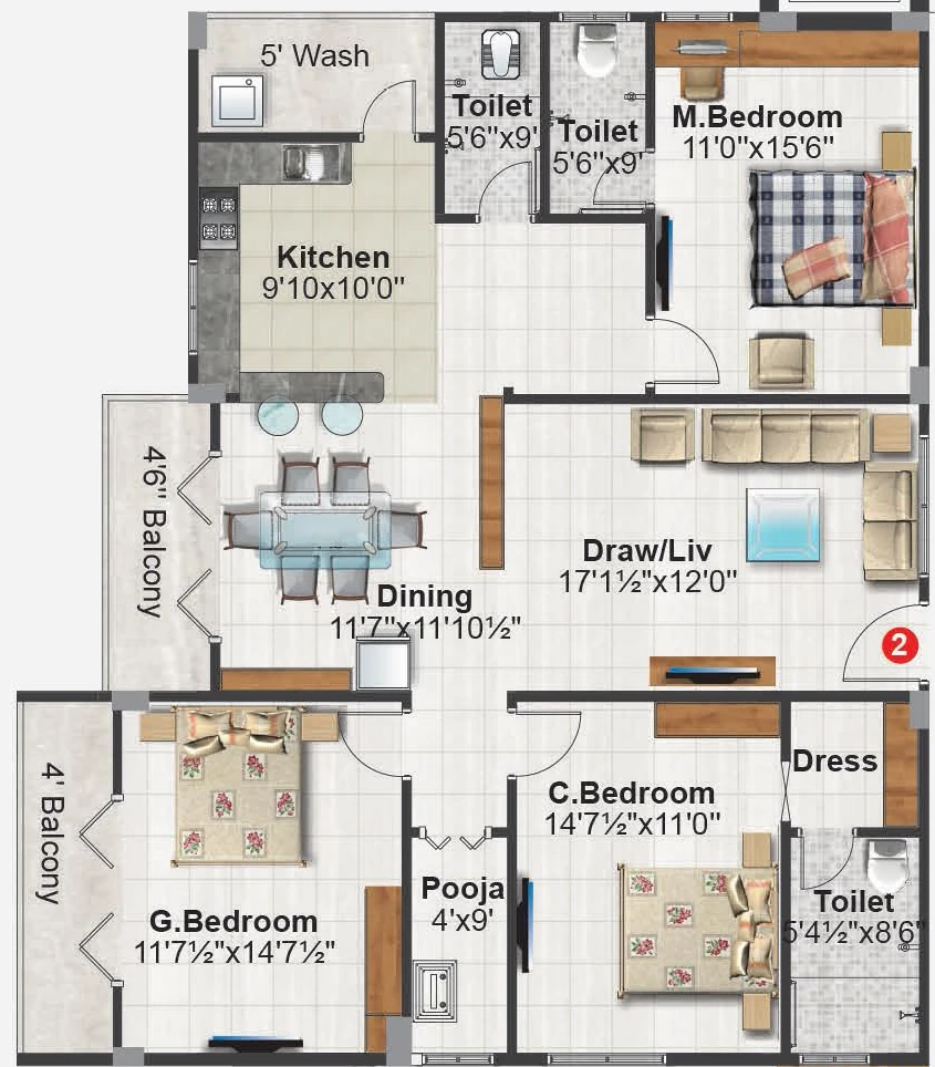 3 BHK Flat in SM Royal in Chandanagar, Hyderabad - Image 915028