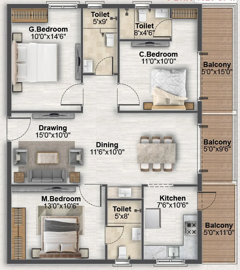 3 BHK Flat in SV Skyline Avasa in Adibatla, Hyderabad - Image 915032