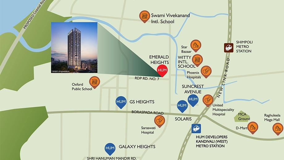Location of Hum Emerald Heights in Kandivali West, Mumbai - Image 397034