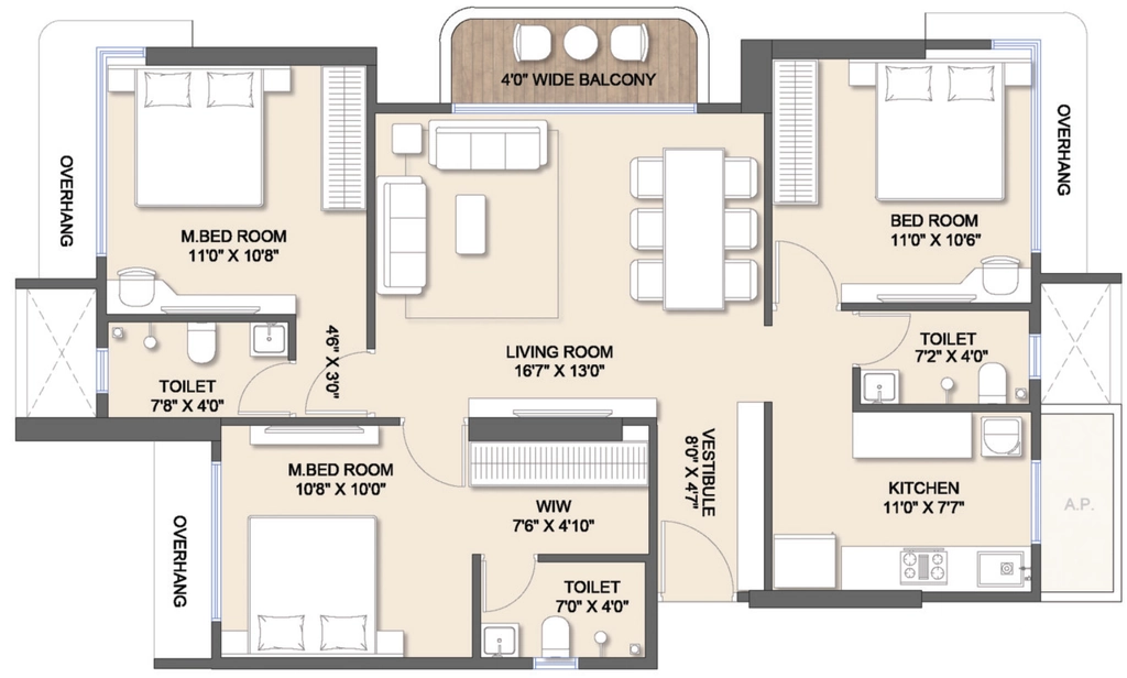 3 BHK Flat in Shree Seasons Aura in Kalyan West, Thane - Image 915366
