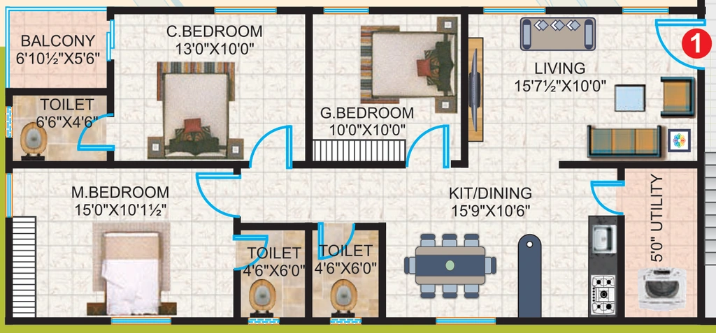 3 BHK Flat in Surya Saketh Palace in Nizampet, Hyderabad - Image 915065