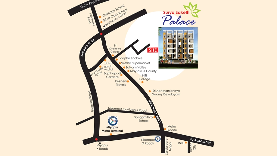 Location of Surya Saketh Palace in Nizampet, Hyderabad - Image 396429