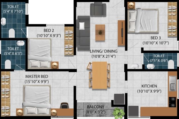 3 BHK Flat in Karpagam Vaibhav in Saravanampatti, Coimbatore - Image 915095