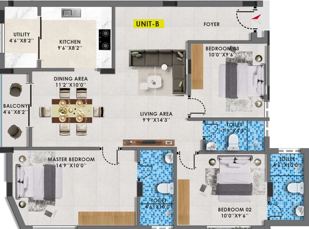 3 BHK Flat in Cinnamon Blossom in Mogappair, Chennai - Image 915195