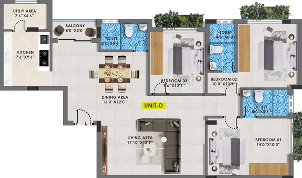 3 BHK Flat in Cinnamon Blossom in Mogappair, Chennai - Image 915196