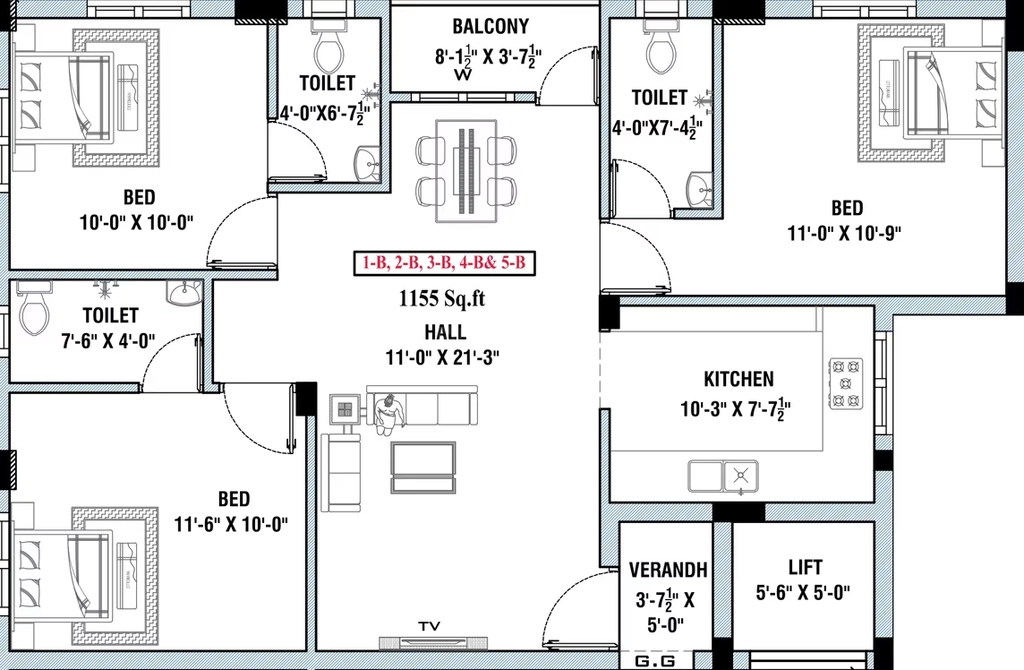 3 BHK Flat in Sankar Elite in Madipakkam, Chennai - Image 915272