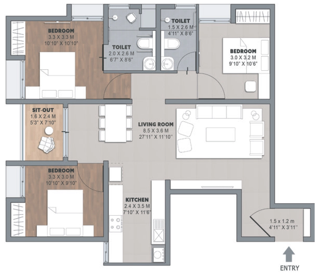 3 BHK Flat in Brigade Orchards Laurel And Maple in Devanahalli, Bangalore - Image 915295