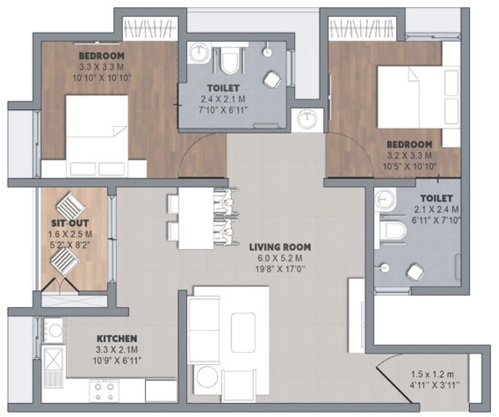 2 BHK Flat in Brigade Orchards Laurel And Maple in Devanahalli, Bangalore - Image 915294
