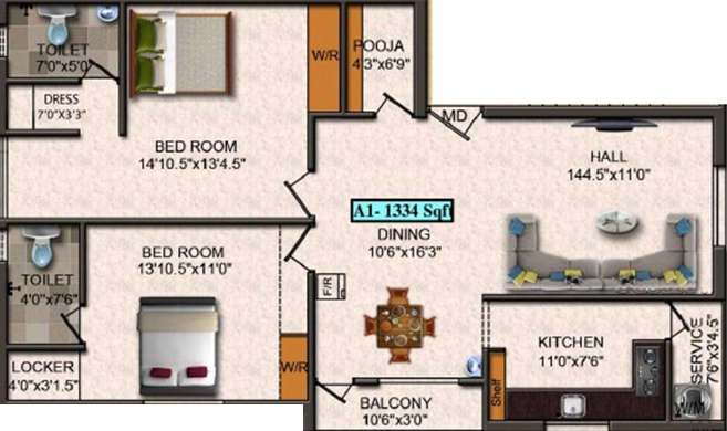 2 BHK Flat in Chennai Sriram Galaxy Enclave in Saligramam, Chennai - Image 915309