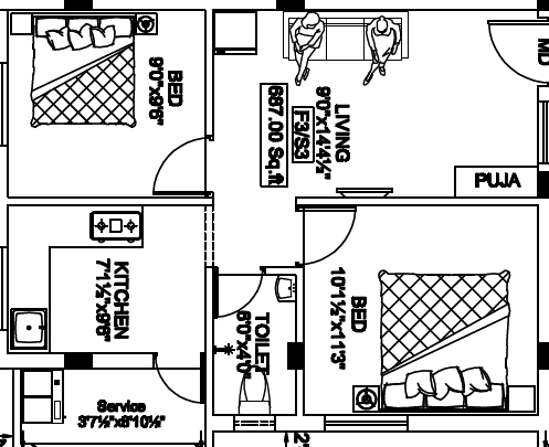 2 BHK Flat in Chennai Sriram Venus Enclave in Virugambakkam, Chennai - Image 915313