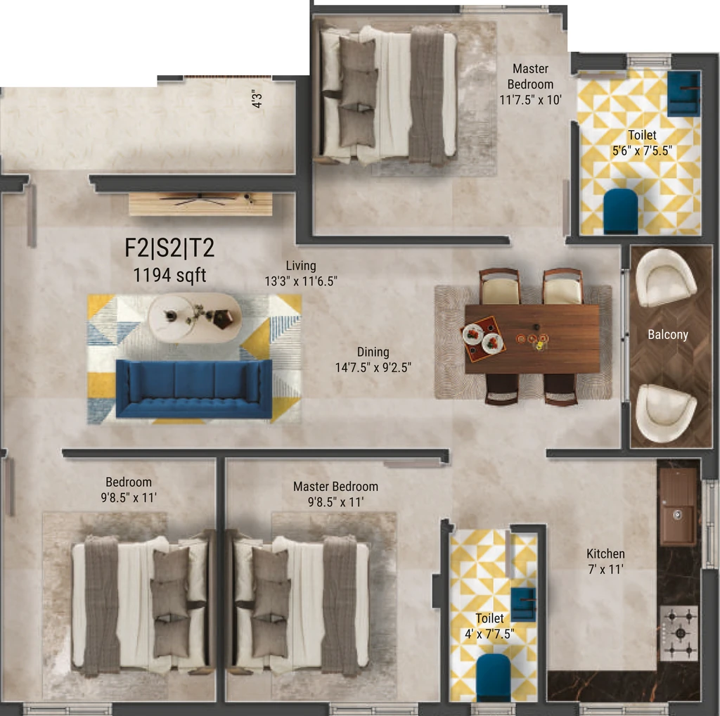 3 BHK Flat in KVR Diamond in Kolathur, Chennai - Image 915341