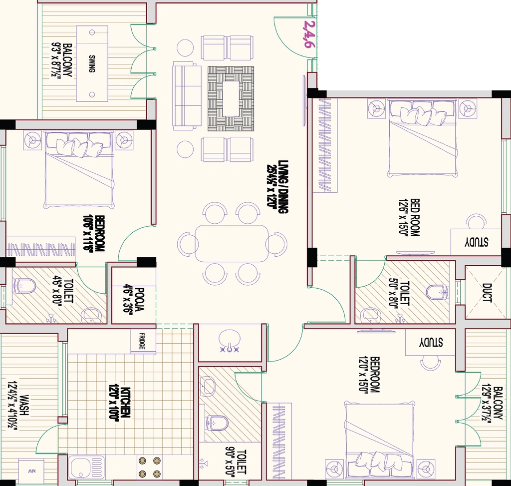 3 BHK Flat in Harmony Anugraha in Ashok Nagar, Chennai - Image 915397