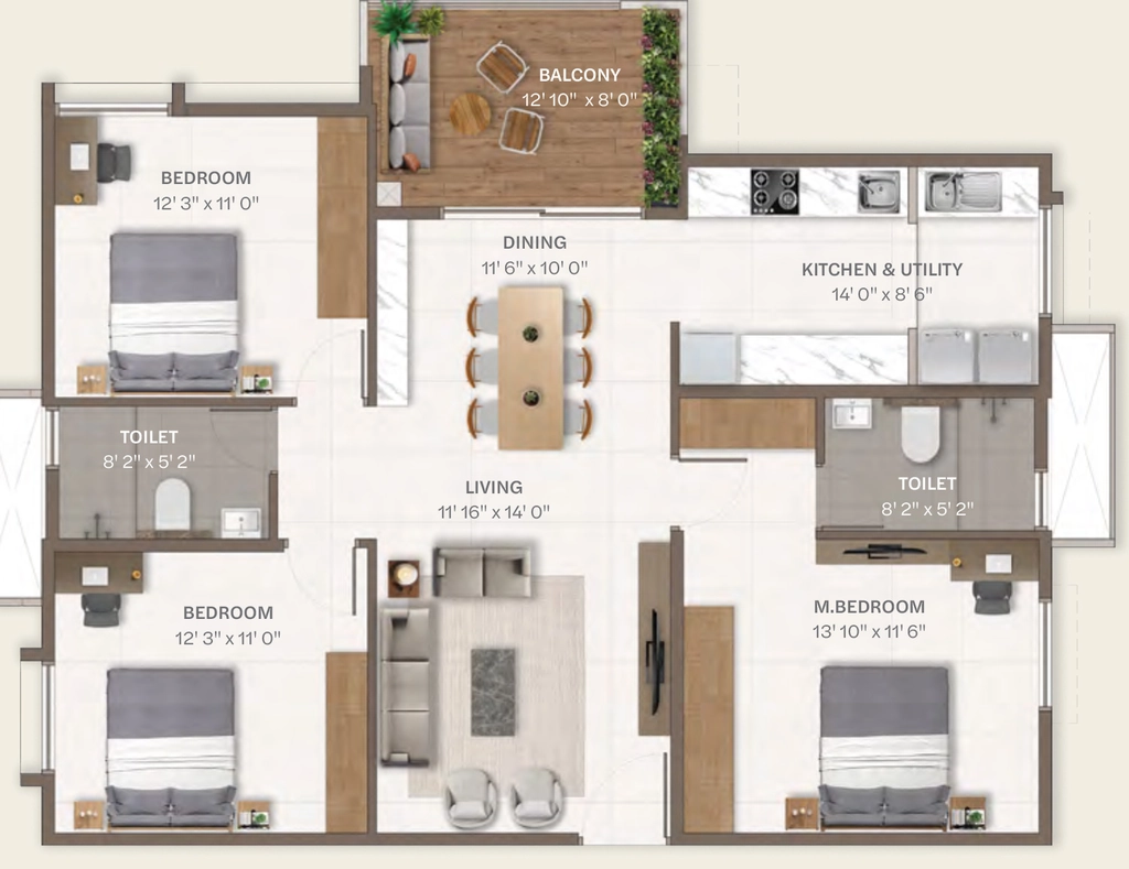 3 BHK Flat in Disha Harmony Gardens in Hennur Road, Bangalore - Image 915505