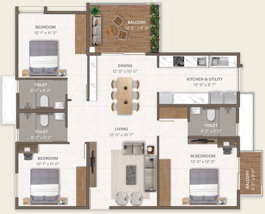 3 BHK Flat in Disha Harmony Gardens in Hennur Road, Bangalore - Image 915506